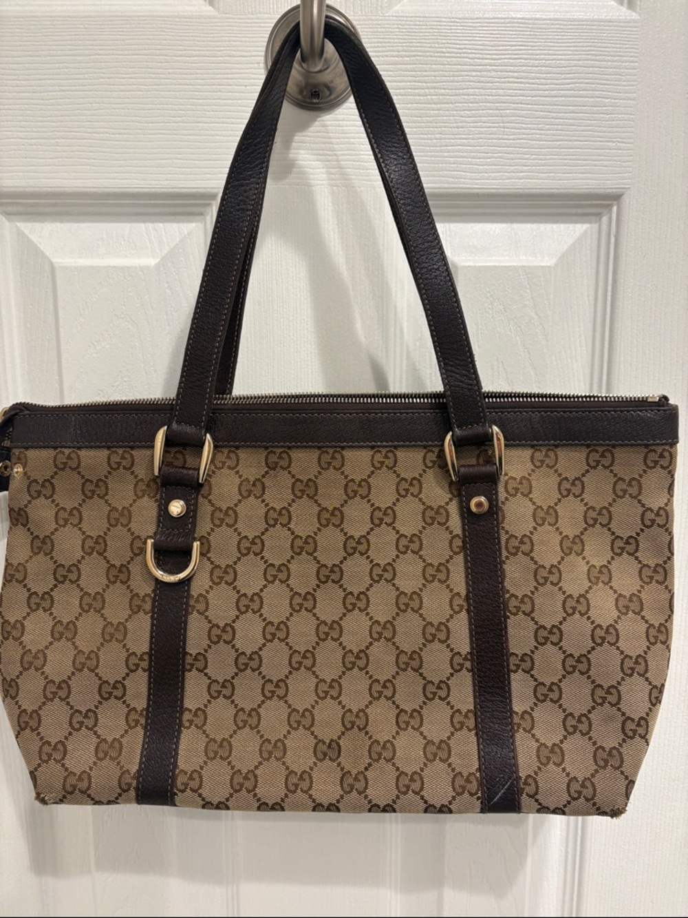 Authentic Gucci Beige & Dark Brown GG Canvas Tote